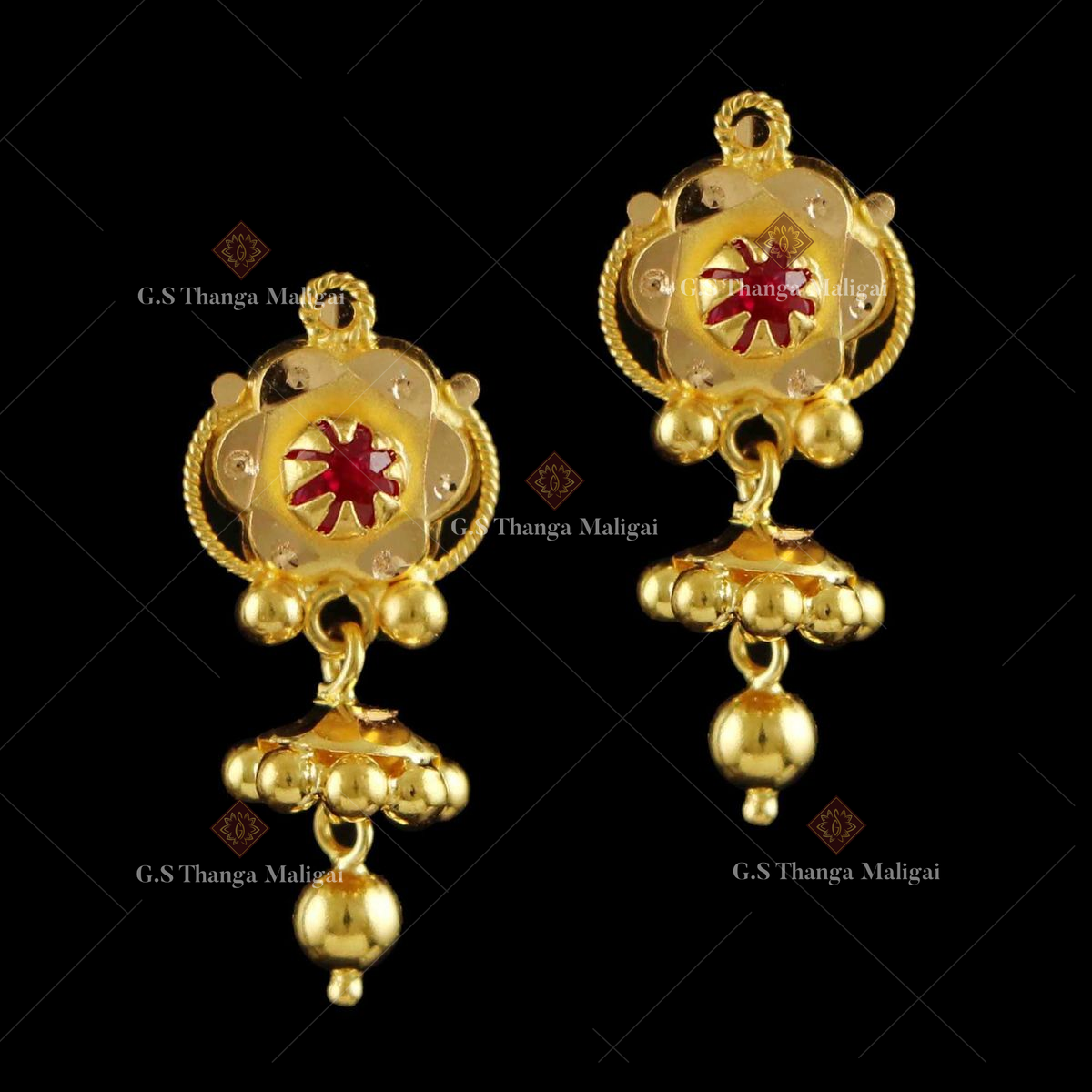 22 Kt Hoops Gold Earrings - ErHp25123 - 22 Kt Gold Filigree Hoop Earrings /  Bali is designed in a basket shape with diamond cuts on it with